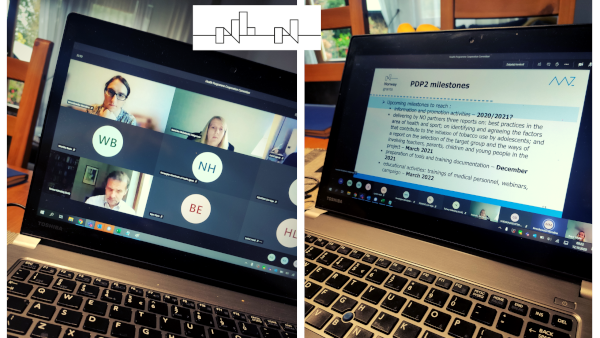 Na zdjęciu print screeny z laptopa - jak wyglądało spotkanie on-line. Galeria ludzi biorących udział w spotkaniu.